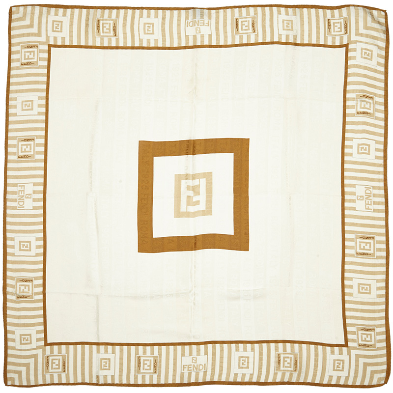 

Fendi White/Brown Printed Silk Scarf