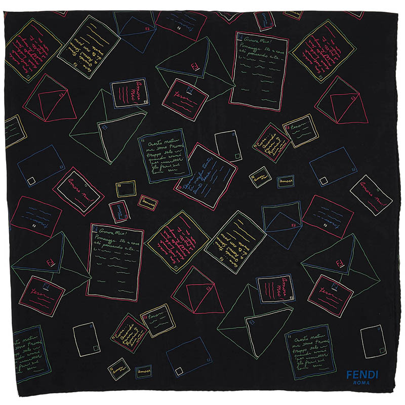 

Fendi Black Printed Silk Scarf
