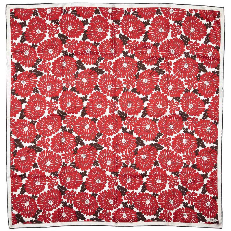 

Fendi Red Printed Silk Scarf, Multicolor