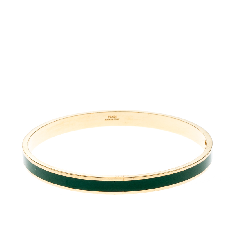 Fendi Logo Bi-color Enamel Gold Tone Bangle Bracelet 