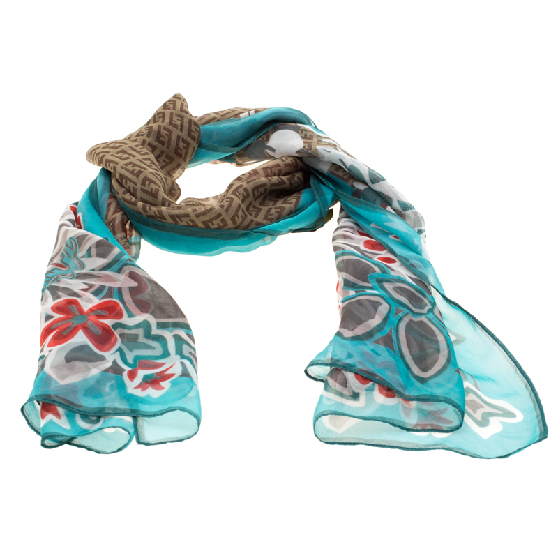 

Fendi Multicolor Floral and Zucca Printed Silk Scarf