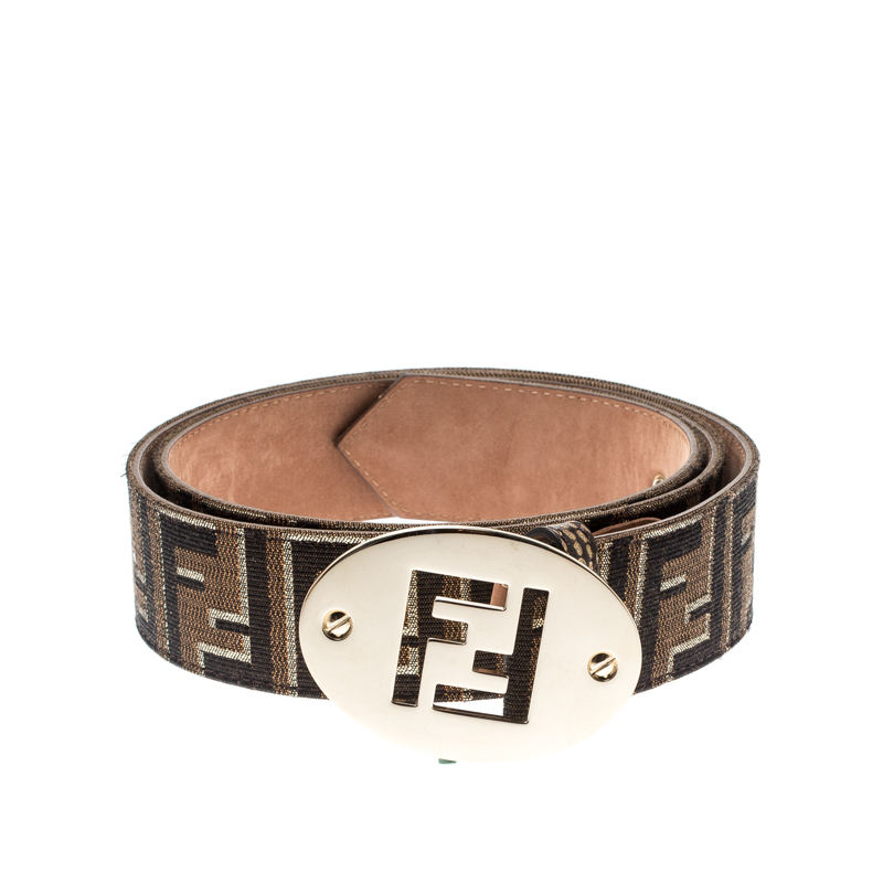 

Fendi Zucca Canvas Logo Buckle Belt, Brown