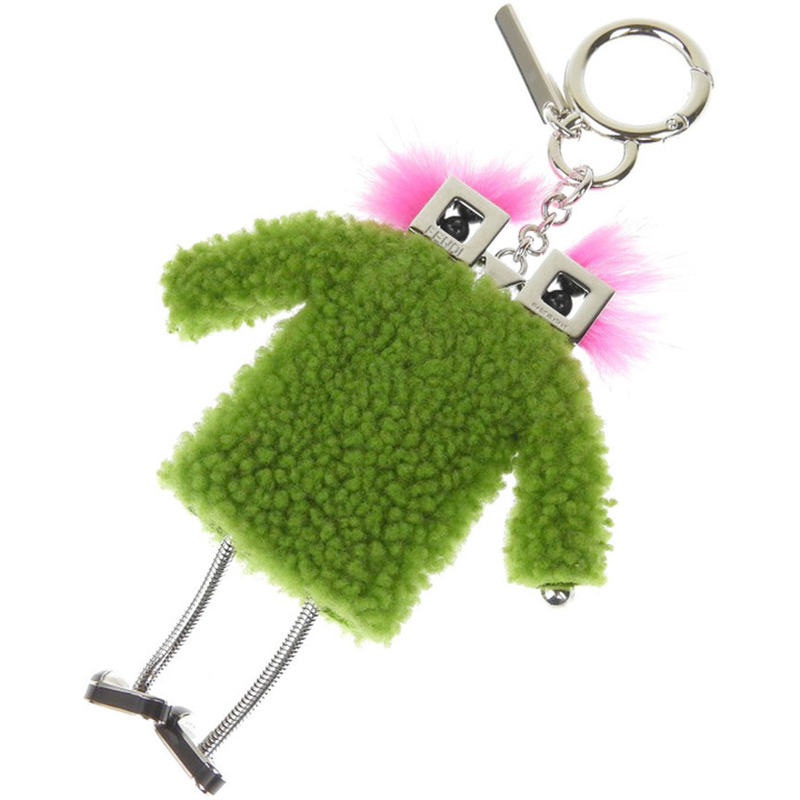 

Fendi Green/Pink Mink and Fur Witches Bag Charm and Key Holder