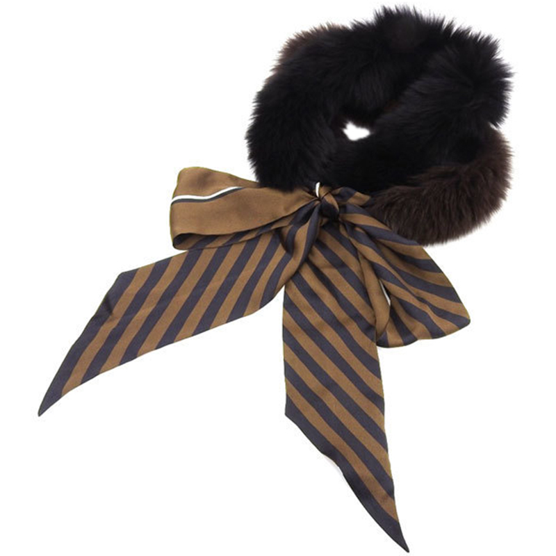 

Fendi Black/Brown Rabbit Fur and Silk Stole