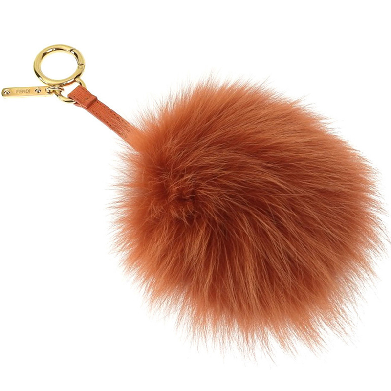 

Fendi Grey/Orange Fur Pompom Bag Charm and Key Holder