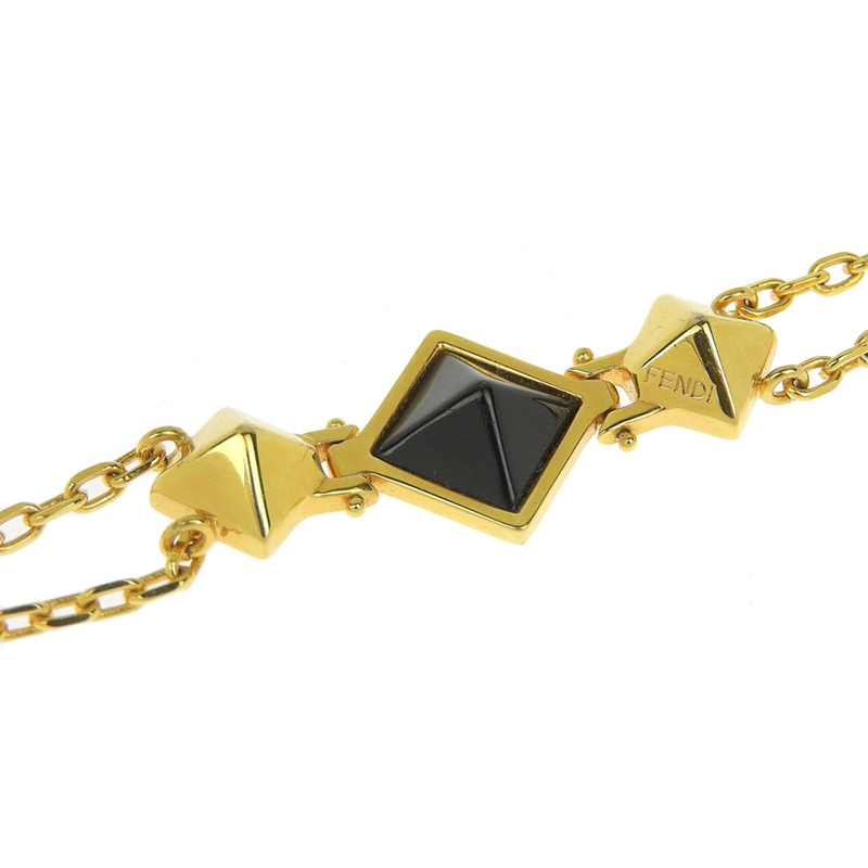 

Fendi Colored Stone Gold Tone Studded Charm Soft Bracelet, Black