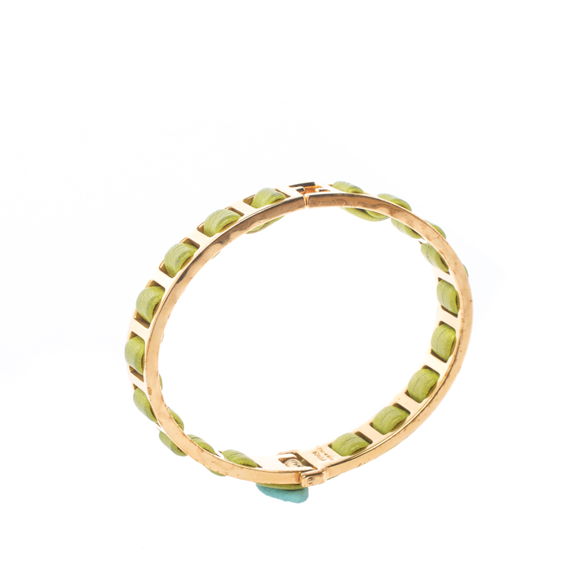 

Fendi Green Leather Gold Tone Chain Link Woven Bracelet