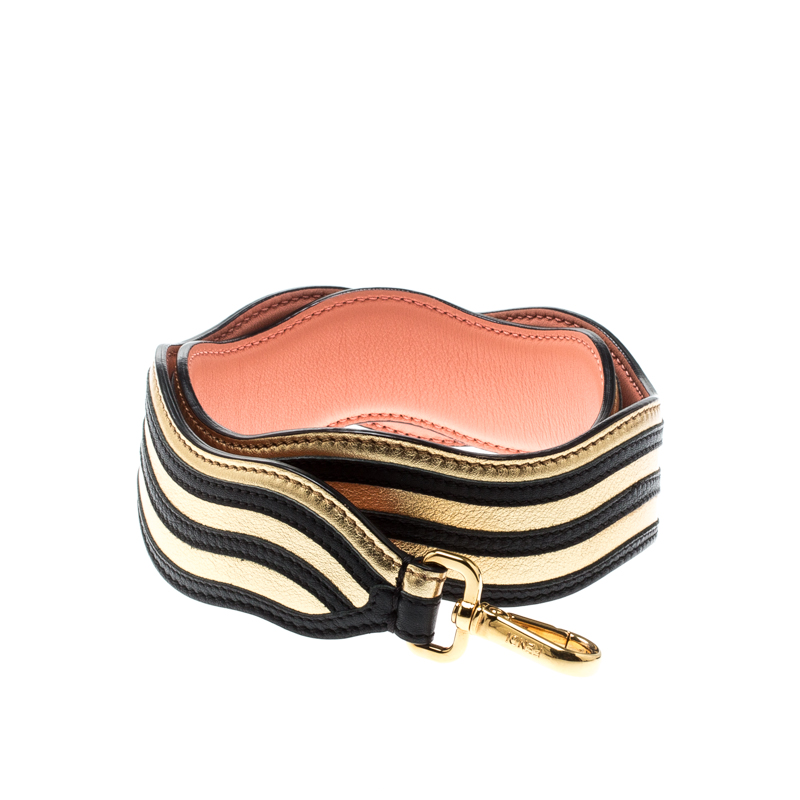 

Fendi Black/Gold Stripped Leather Bag Strap