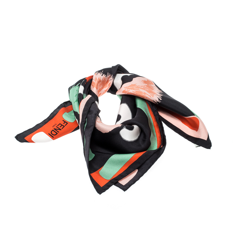 

Fendi Multicolor Abstract Pom Pom Printed Silk Square Scarf