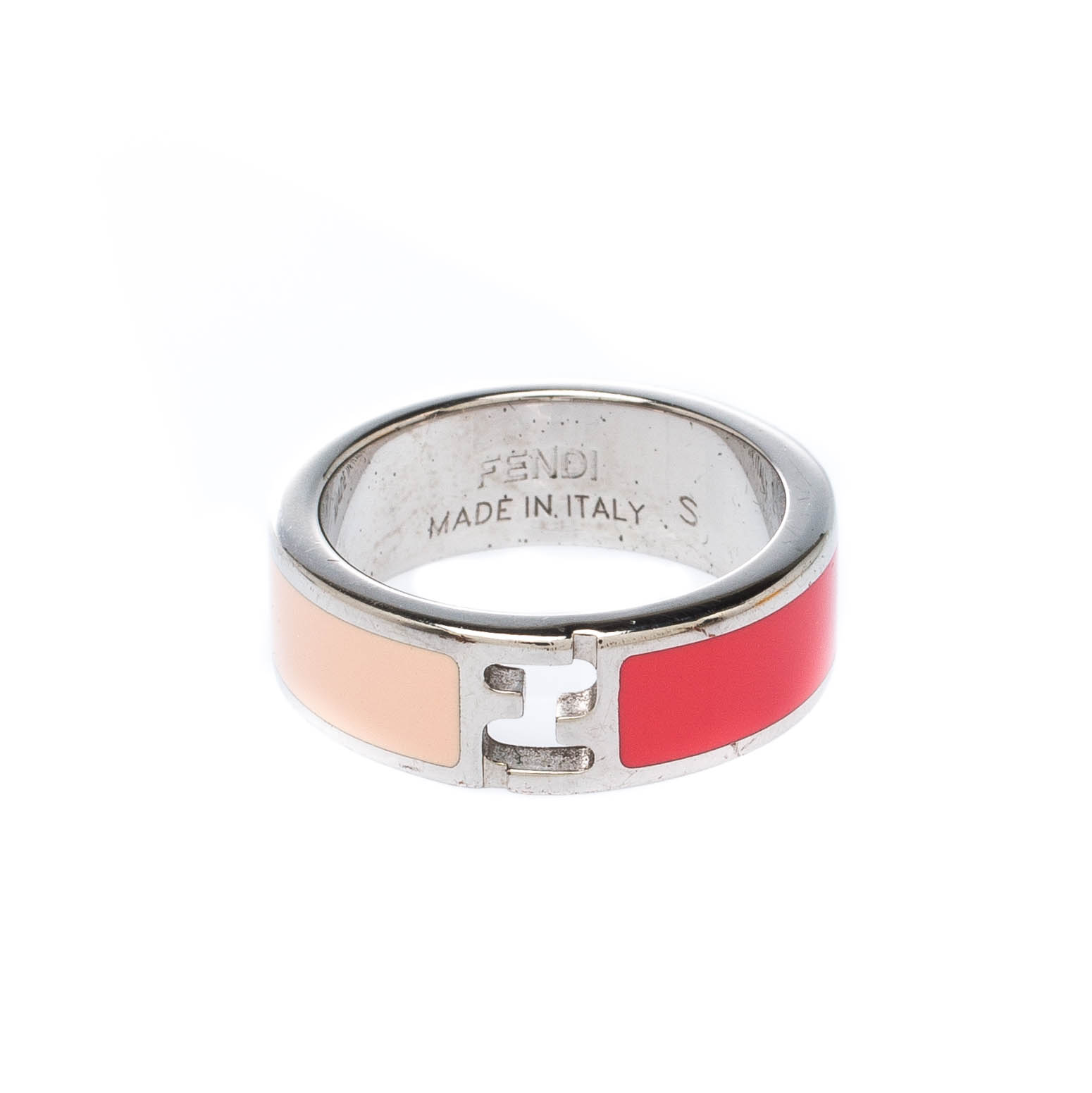 

Fendi The Fendista Bi-color Enamel Silver Tone Band Ring Size, Multicolor