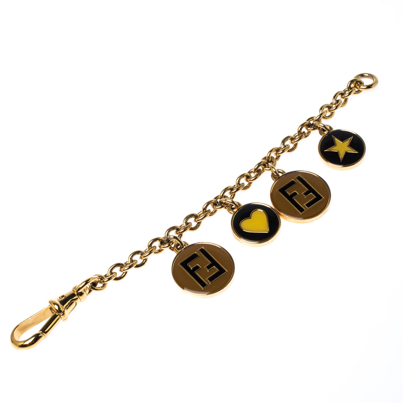 

Fendi Multicolor Zucca and Star Charms Gold Tone Bracelet