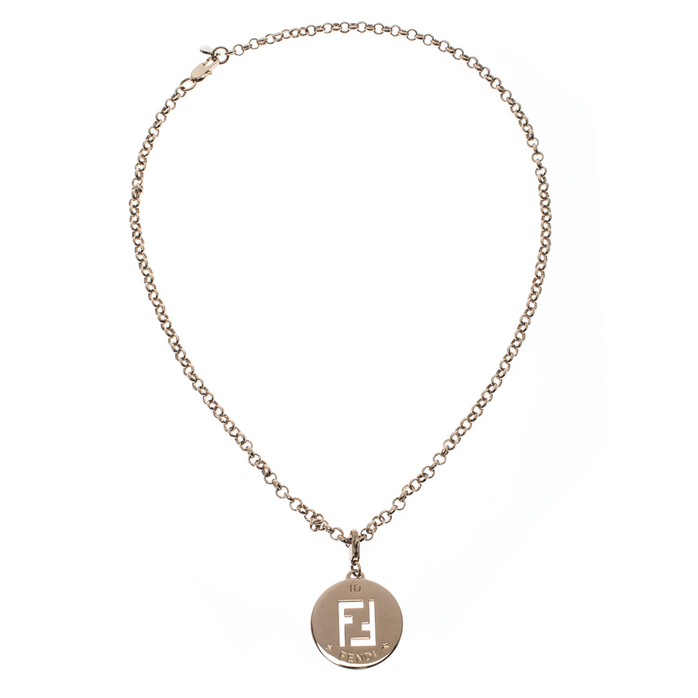 

Fendi Identification Gold Tone Charm Necklace