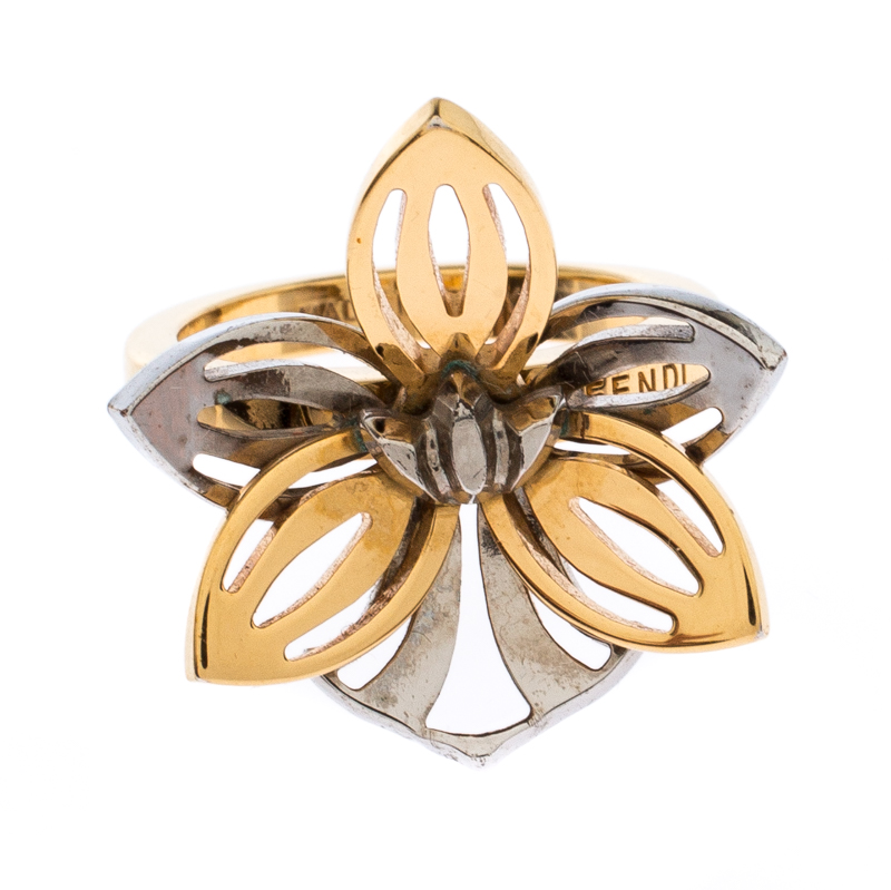 

Fendi Two Tone Floral Ring, Gold