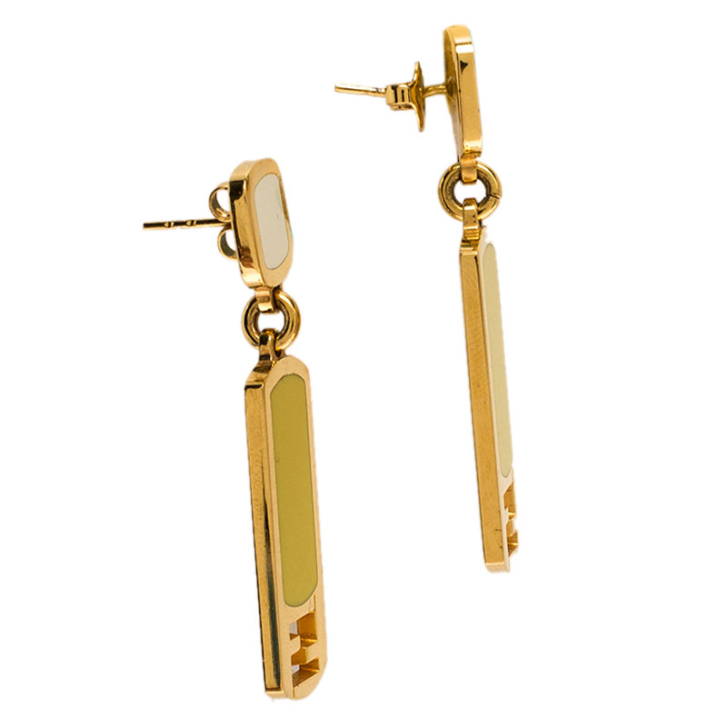 

Fendi Gold Tone Lime Green Enamel Drop Earrings