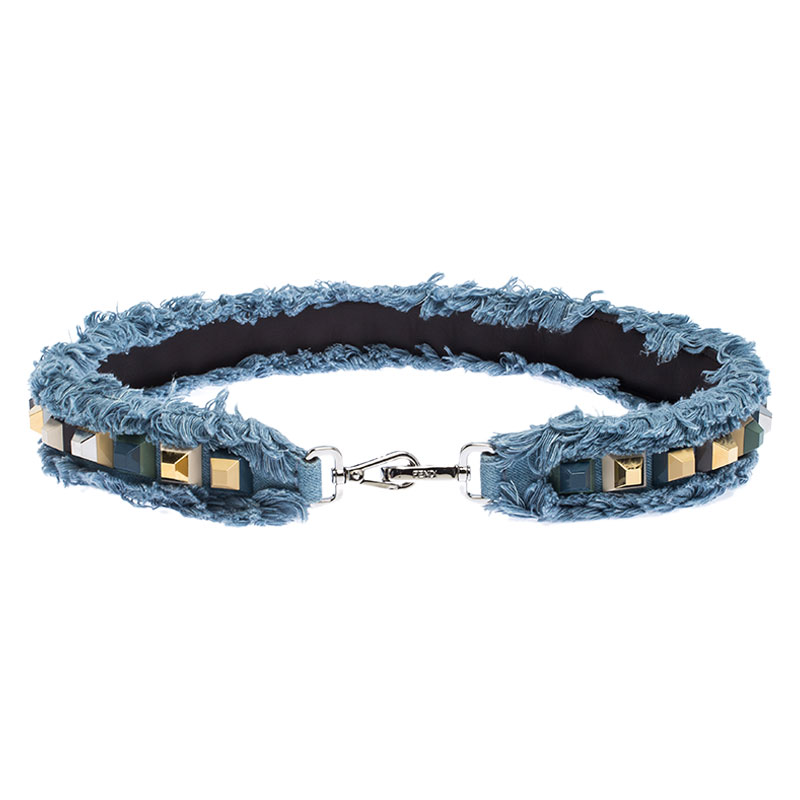 Pre Owned Fendi Blue Denim Studded Interchangeable Shoulder Strap
