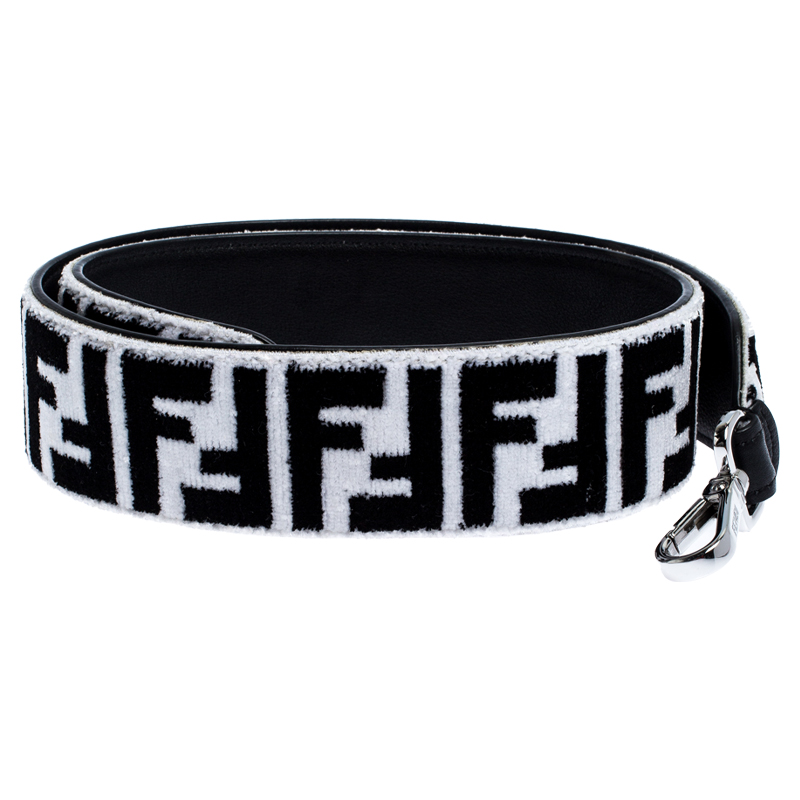 

Fendi White/Black Zucca Velvet Strap You Bag Strap