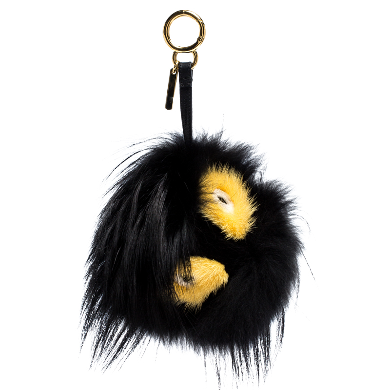Fendi Black/Yellow Fur Zesty Bug Bag Charm