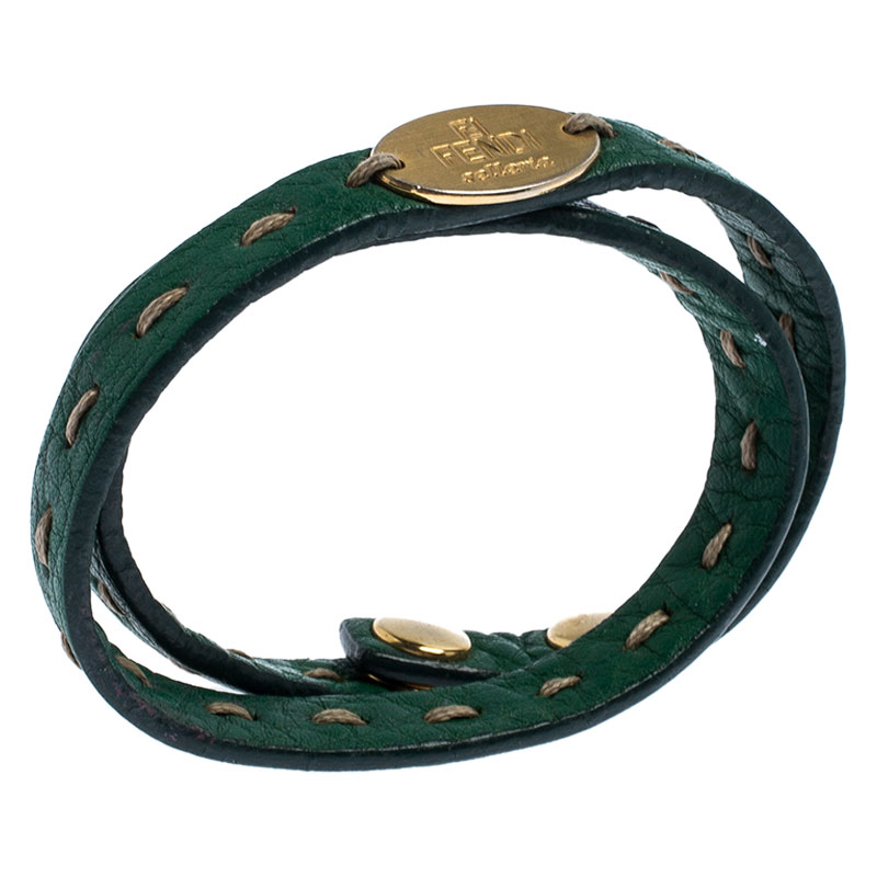 

Fendi Selleria Double Wrap Green Leather Bracelet