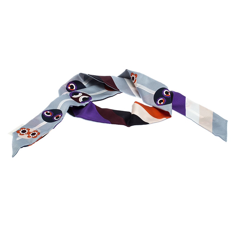 Pre Owned Fendi Multicolor Bugs Monster Print Silk Bandeau Scarf