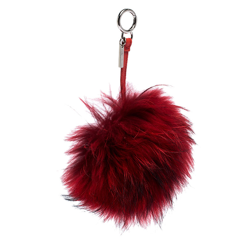 Fendi Key Holder Red Fur Bag Bugs Leather Key Chain / Bag Charm Authentic  B448 Auction