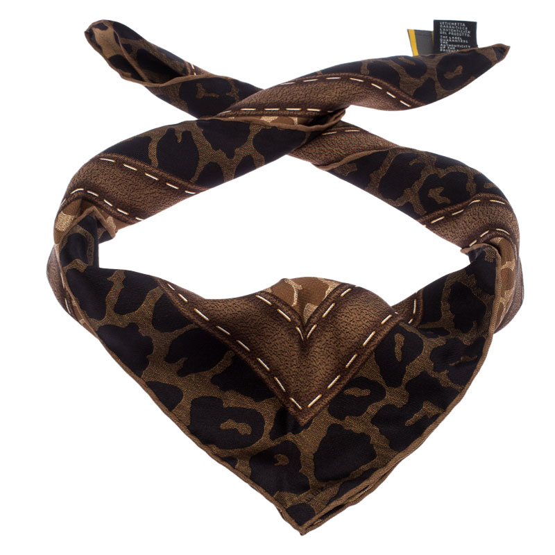 

Fendi Brown Leopard Print Silk Square Scarf