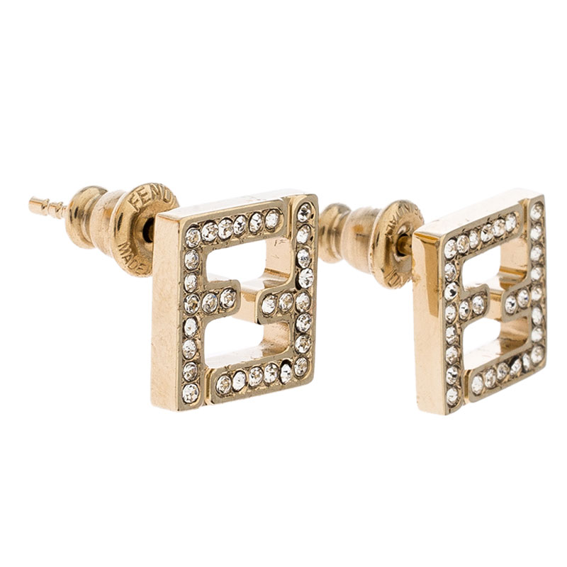 

Fendi FF Crystal Studded Gold Tone Stud Earrings