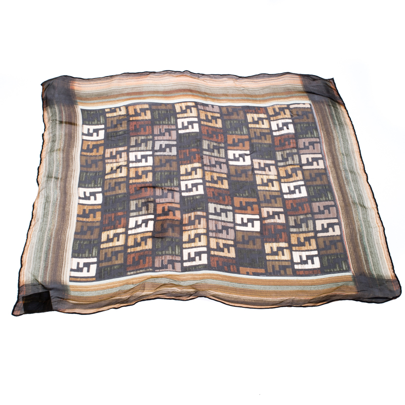 

Fendi Multicolor Zucca Print Silk Square Scarf