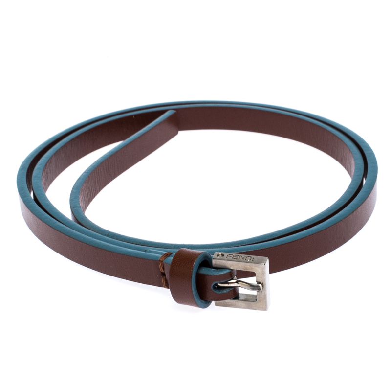 

Fendi Brown/Blue Leather Slim Buckle Belt