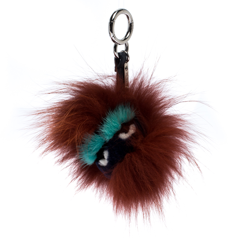 Pre-owned Fendi Dark Brown Mink Fur Blueminous Monster Bug Bag Charm
