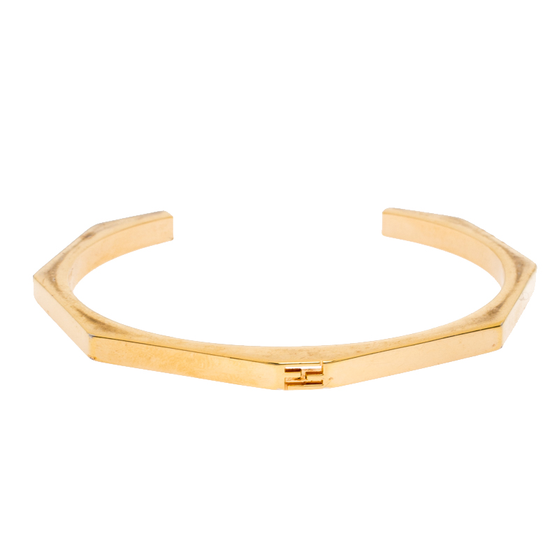 Pre-owned Fendi Baguette Gold Tone Open Cuff Bracelet