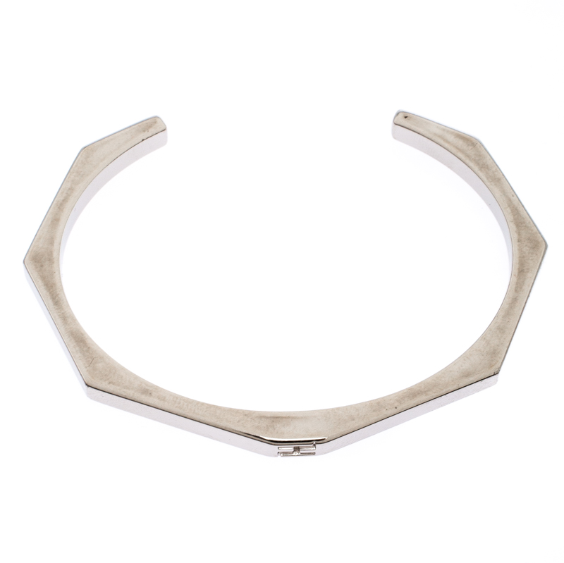 Pre-owned Fendi Baguette Silver Tone Open Cuff Bracelet