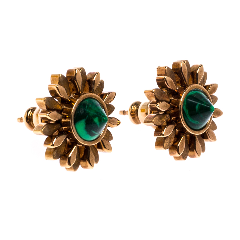 

Fendi Flower Green Inlay Rose Gold Tone Stud Earrings