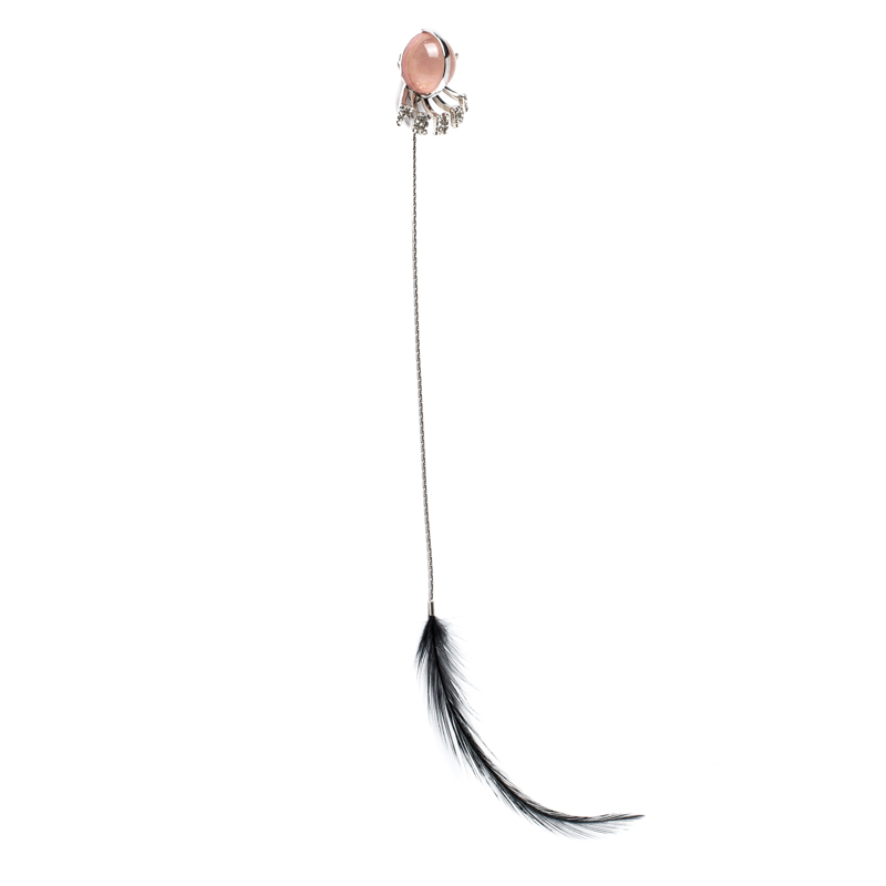 

Fendi Crystal Embellished Feather Drop Mono Earring, Pink