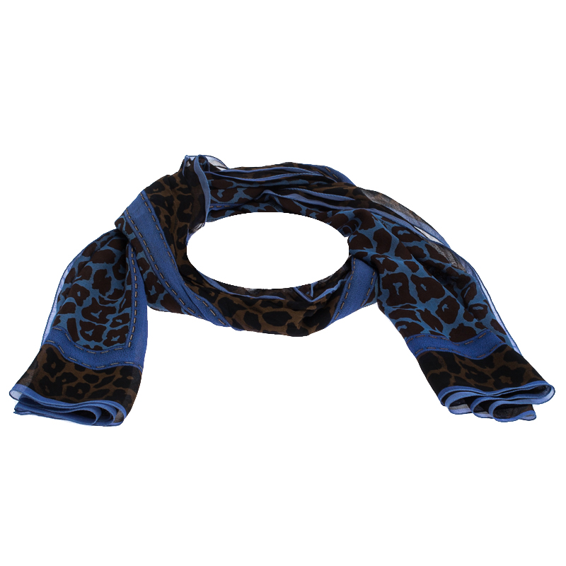 Pre Owned Fendi Bicolor Animal Print Sheer Silk Scarf