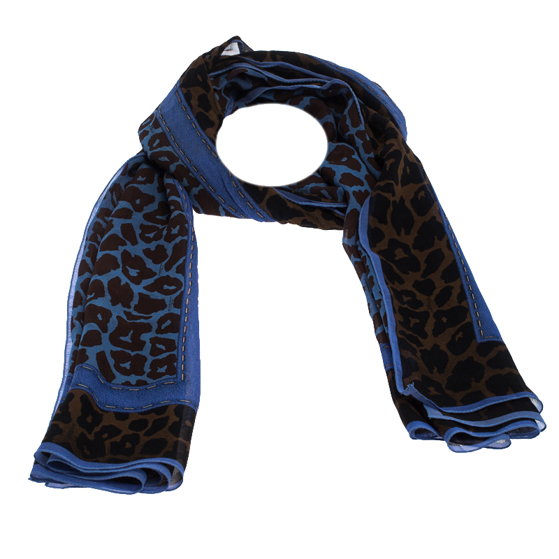 

Fendi Bicolor Animal Print Sheer Silk Scarf, Brown