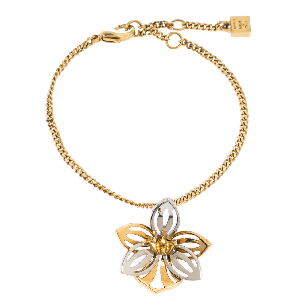 Fendi Blossom Flower Charm Two Tone Bracelet