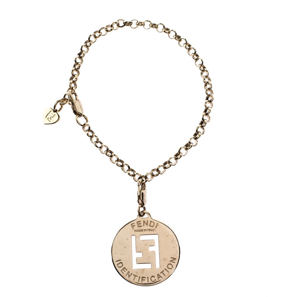 Fendi FF Identification Charm Gold Tone Bracelet