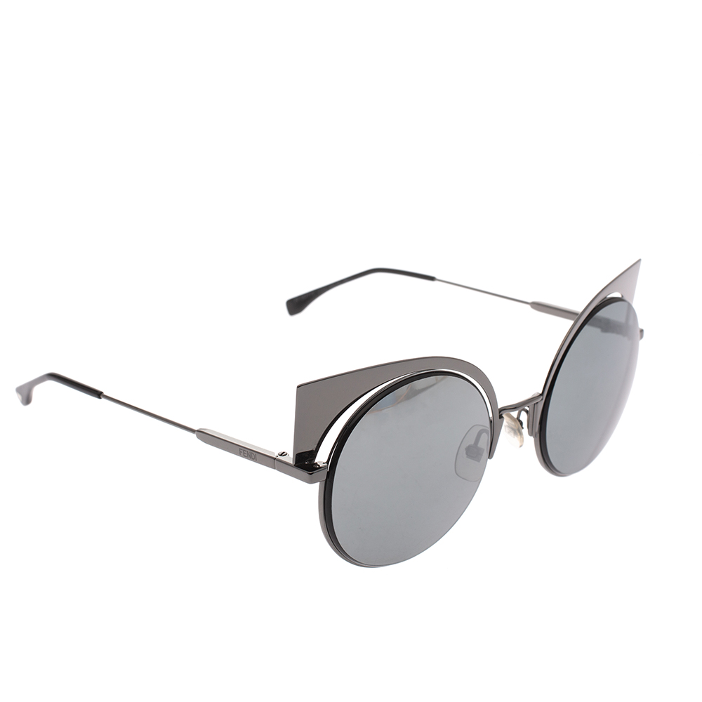 Pre Owned Fendi Gunmetal Black Mirror FF 0177/S Sunglasses