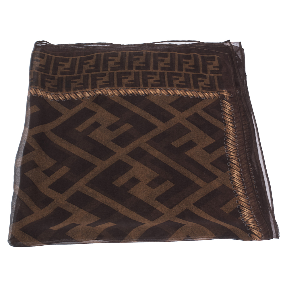 

Fendi Brown Zucca Monogram Print Silk Stole