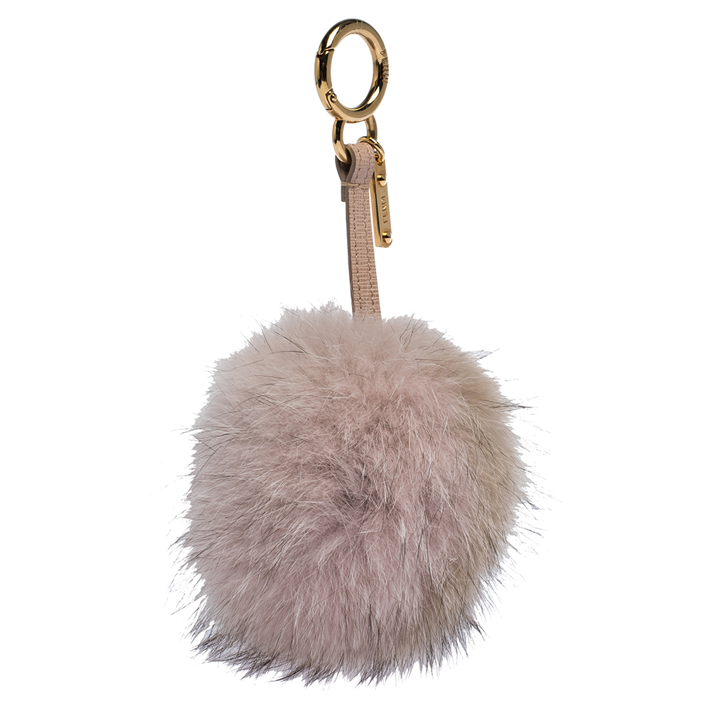 

Fendi Light Pink Fox Fur Pompom Bag Charm and Key Holder