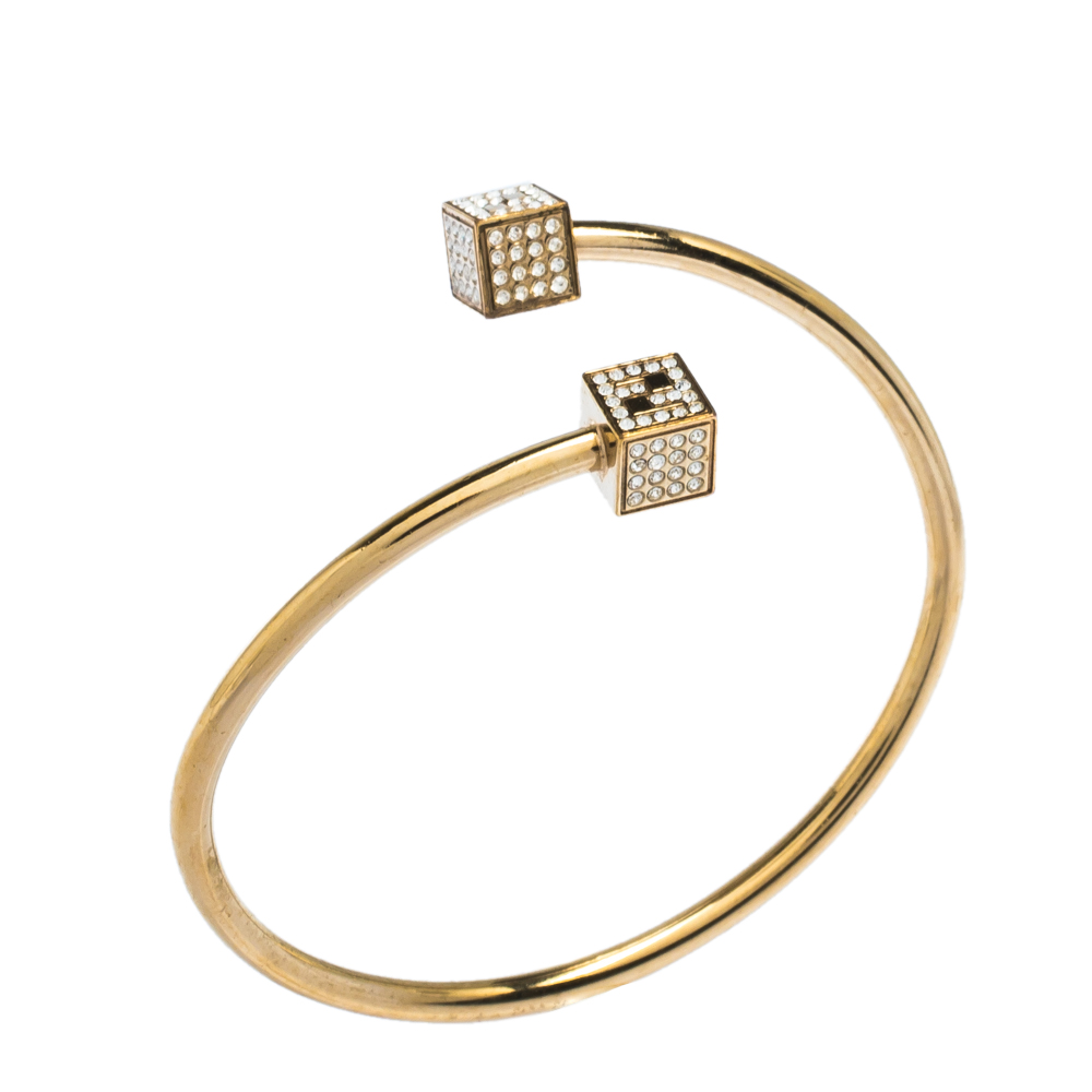 

Fendi Crystal FF Cube Gold Tone Cuff Bracelet