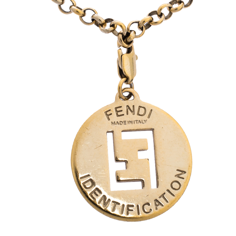 

Fendi FF Identification Charm Gold Tone Chain Link Bracelet