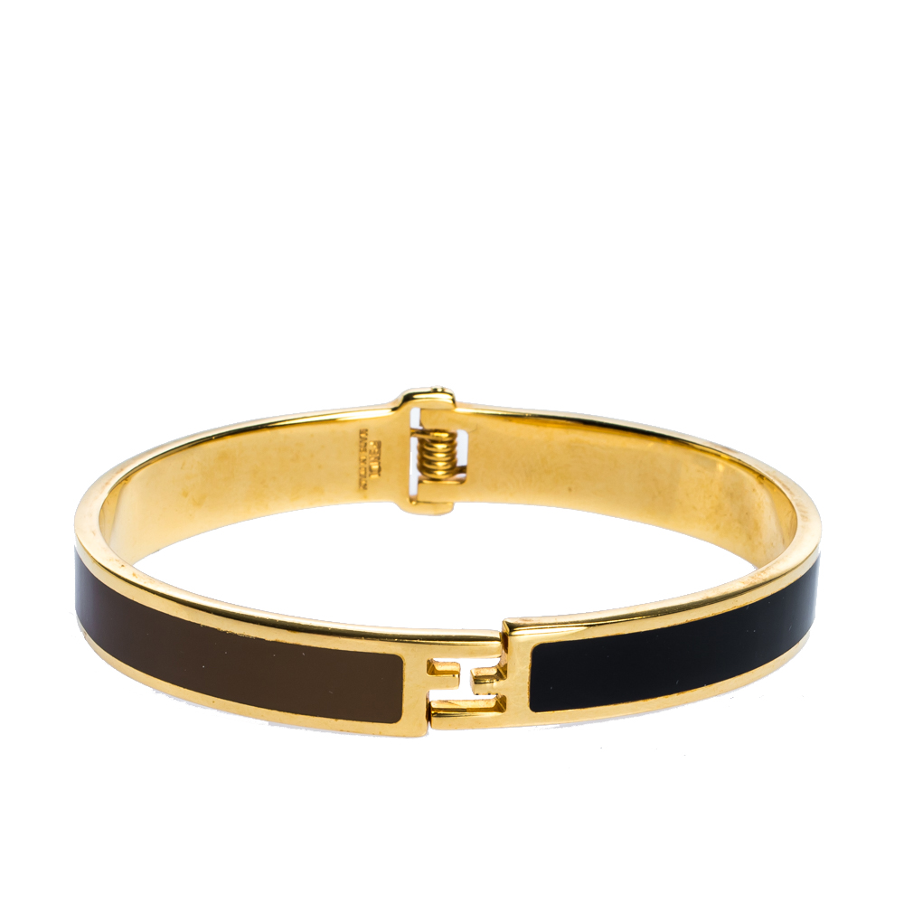 

Fendi Bicolor Gold Tone Fendista Bracelet, Multicolor