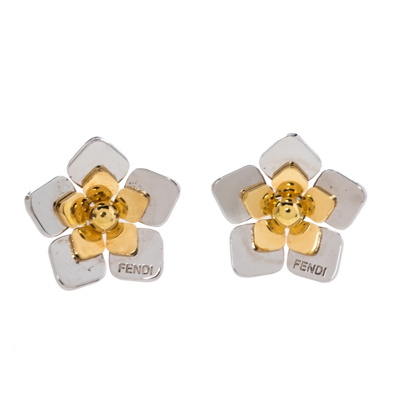 

Fendi Two Tone Blossom Stud Earrings, Gold