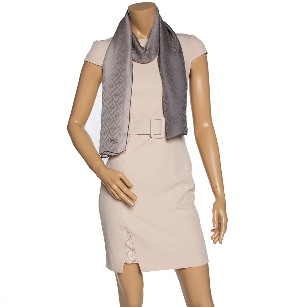 

Fendi Grey Zucca Patterned Ombre Silk Scarf