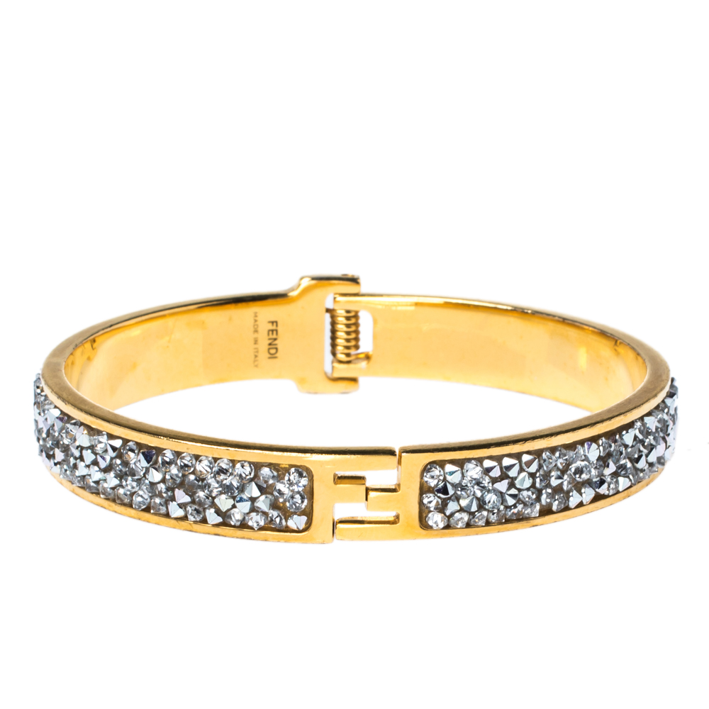 

Fendi Fendista Crystal Studded Gold Tone Bracelet