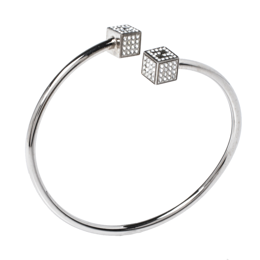 

Fendi Crystal FF Cube Silver Tone Open Cuff Bracelet