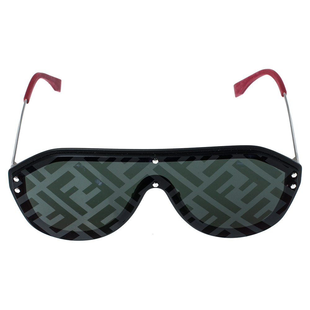 

Fendi Black & Red/ Green Logo Mirrored FFM0039 Fabulous Shield Sunglasses