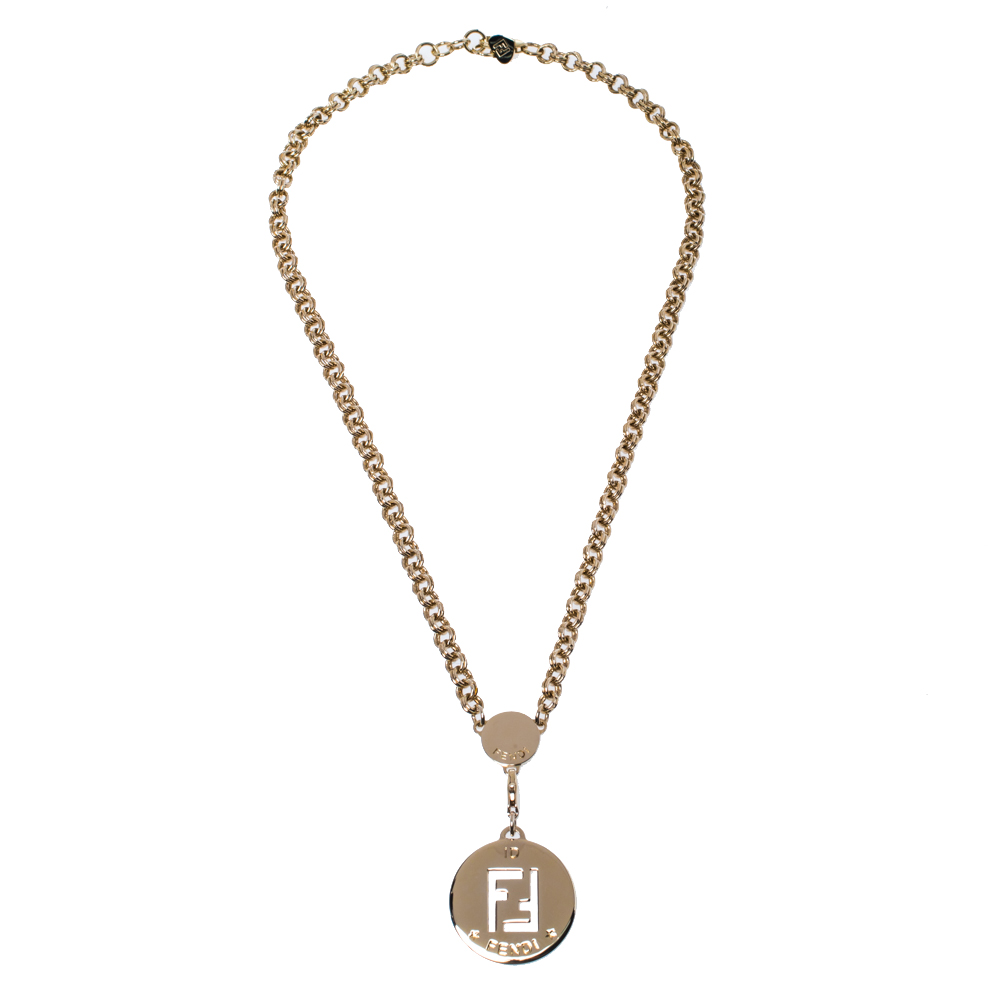 

Fendi Collana Identification FF Gold Tone Pendant Necklace