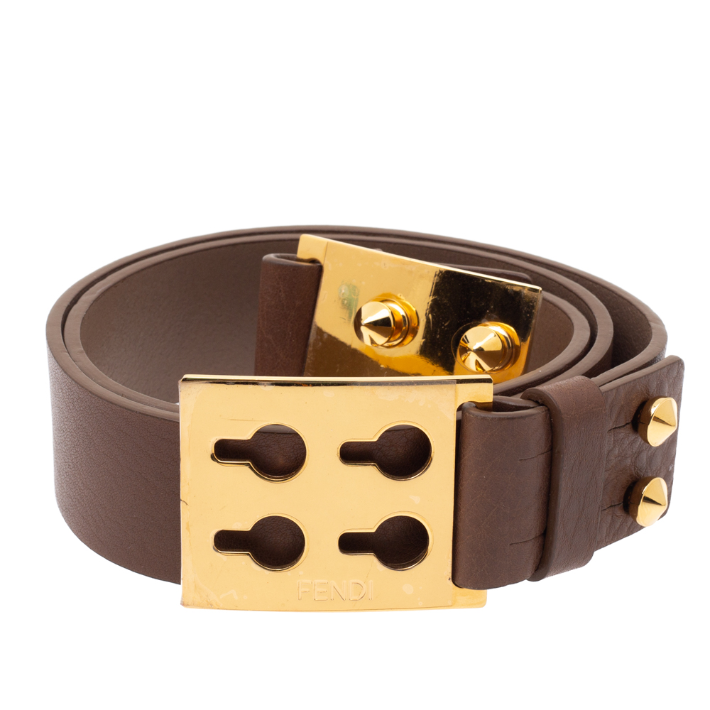 

Fendi Brown Leather Studded Sliding Belt